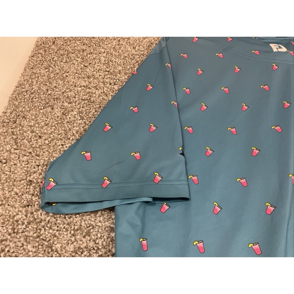 FootJoy FJ Golf Polo Shirt Men's Blue Cocktail Drink Hawaiian Print Polo Sz L - Picture 5 of 8